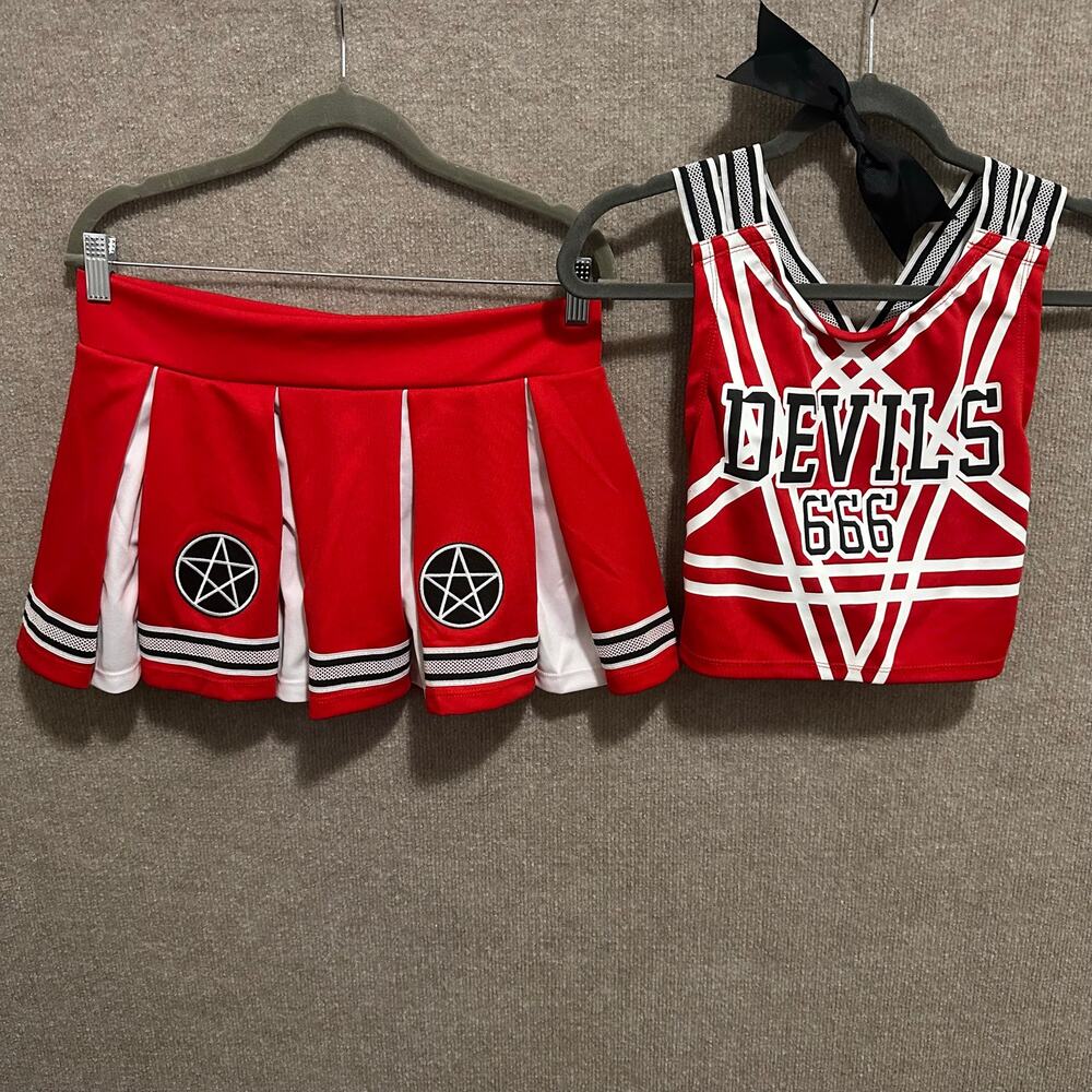 Dolls Kill Trickz N' Treatz Satan Cheerleader Costume Set Red Devils Pentagram M
